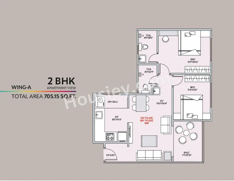 Sankalp HiLife Unit plan - 705 sq.ft.